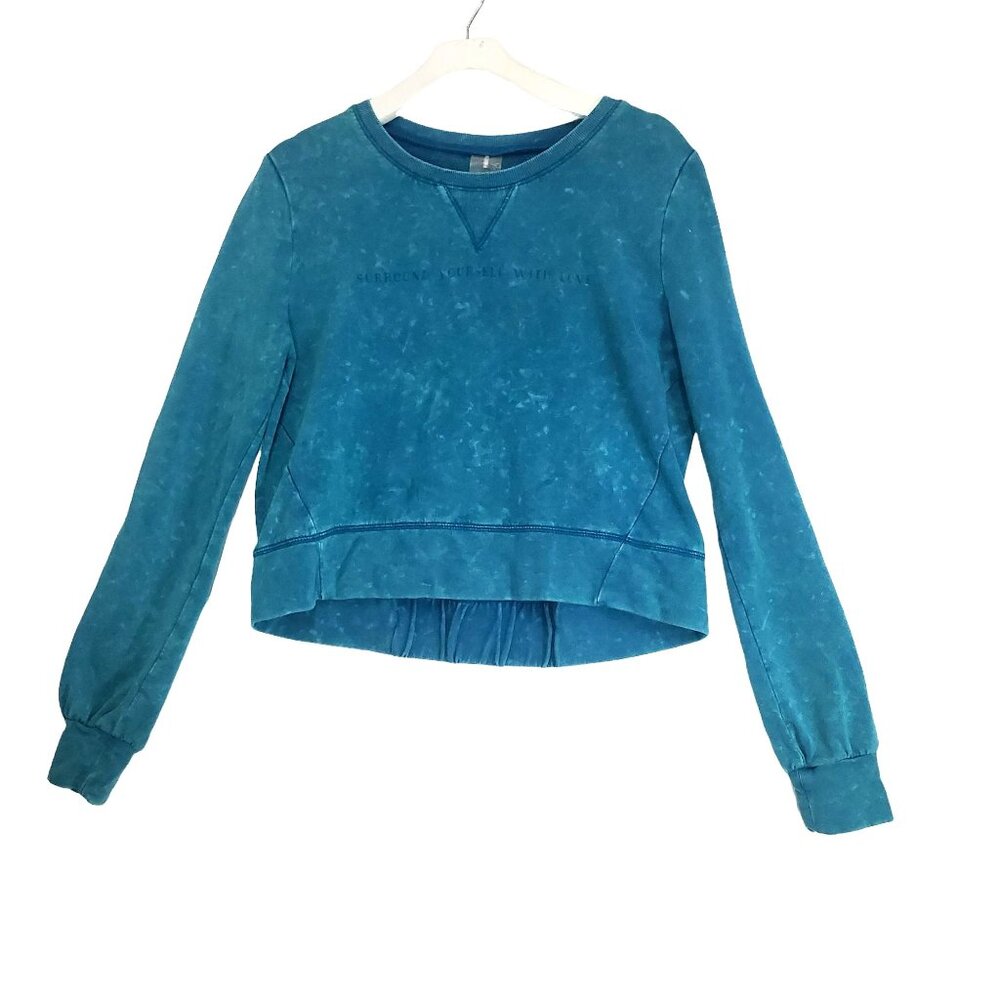 CALIA Womens‎ Sweatshirt SZ M Pullover Crop Blue Acid Wash Surround...Love
